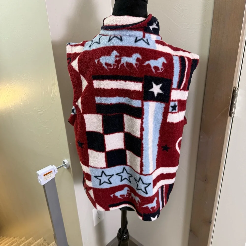Christopher & Banks Americana Western Patriotic Fleece Vest‎ Button Down Red XL